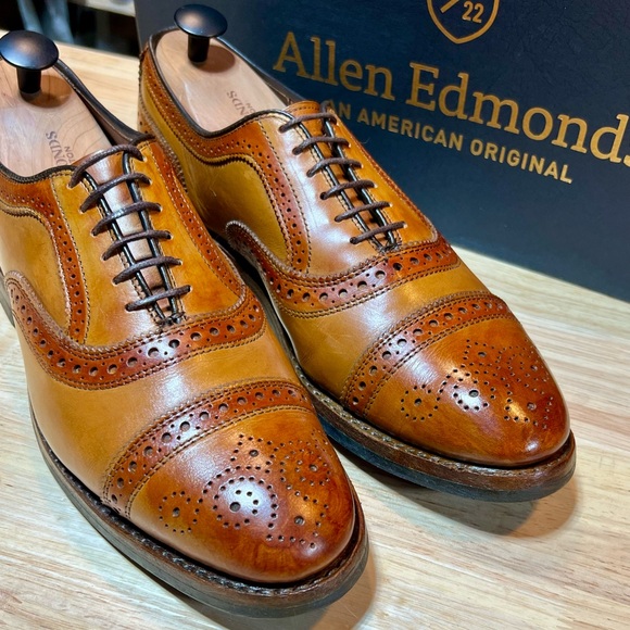 Allen Edmonds Strand Men’s Cap Toe Brogue Oxfords w Patinas Sz 8D Made USA 🇺🇸